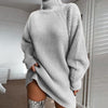 Solid Turtleneck Long Sweater Winter Warm Sweater Dress