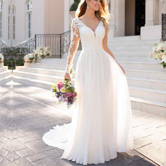 Sexy Backless Deep V-neck Wedding Dress