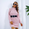 Winter Turtleneck Long Sweater Dress With Button Design