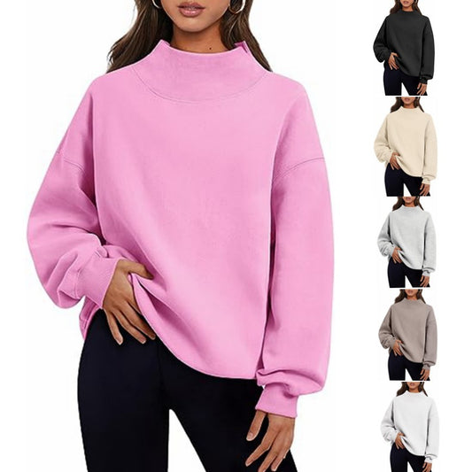 Pullover Sweatshirt Solid Color Loose Tops Round Neck Hoodie