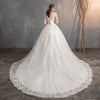 Wedding Dress Trailing Deep V Neck Lace High Waist Wedding Dress Long Sleeves