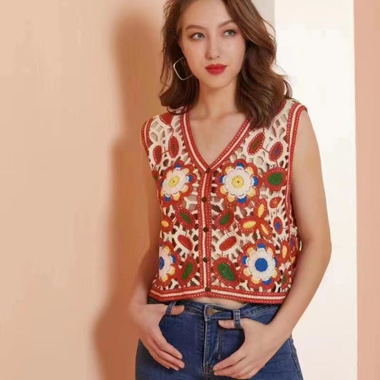 Vacation Vintage Crocheted Hollow Knitted Vest