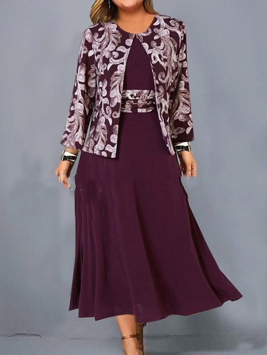 Sleeveless Dress Printed Short Coat Fashion Casual Set